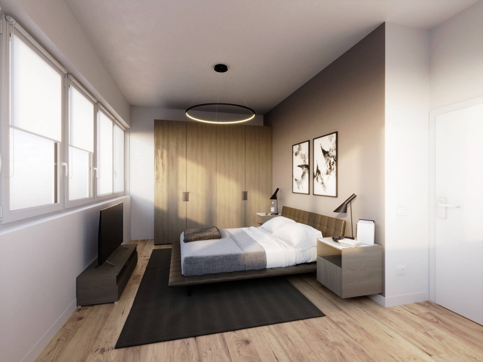 render bilocale Bologna camera matrimoniale con armadio