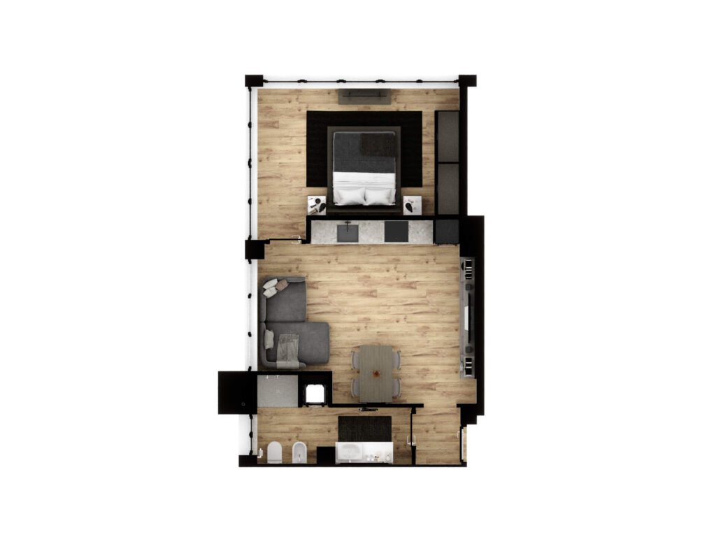 render bilocale Bologna planimetria 3D appartamento