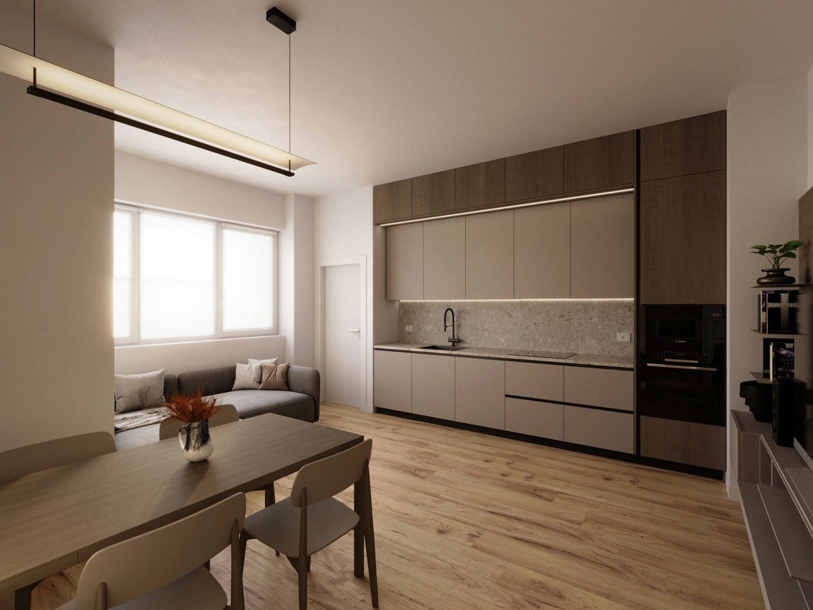 render bilocale Bologna open space soggiorno cucina