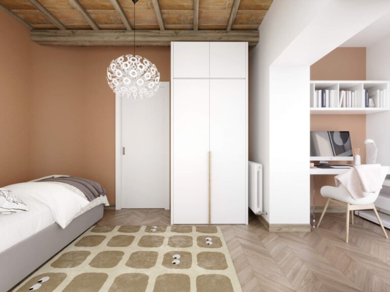 render cameretta sottotetto con zona studio appartamento Casteggio