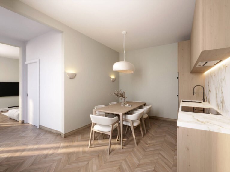 render immobiliari per agenzie open space cucina e zona pranzo sottotetto Casteggio