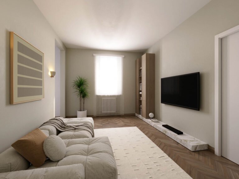 render soggiorno appartamento sottotetto ristrutturato Casteggio