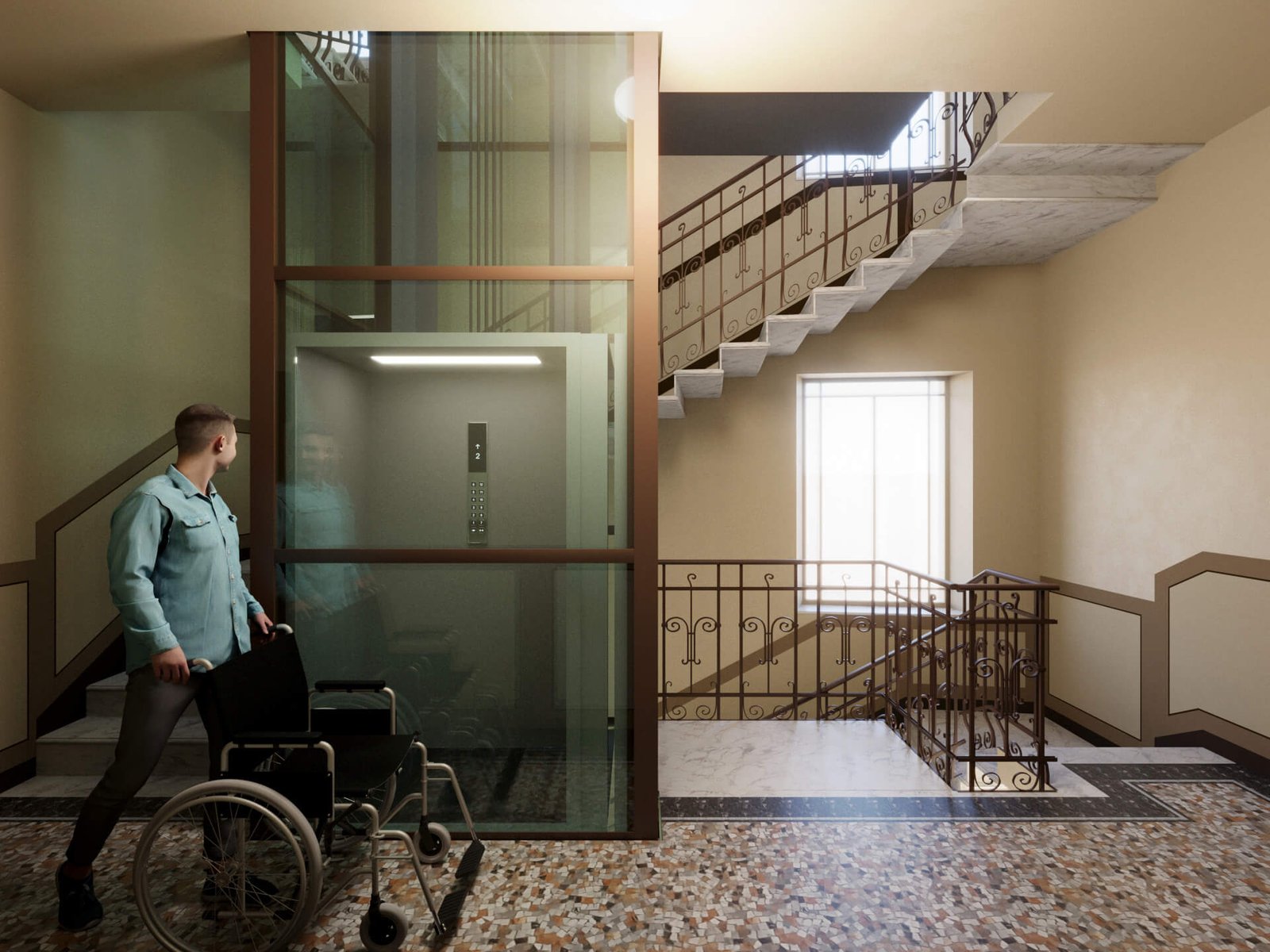 render-ascensore-accessibilita-pedana-marmo-milano