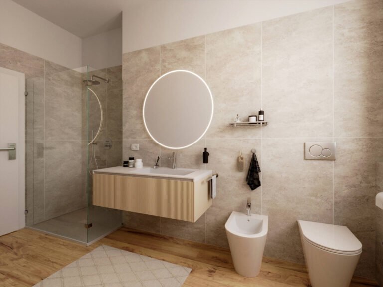 render quadrilocale Bologna bagno moderno appartamento