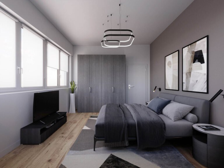 render quadrilocale Bologna camera matrimoniale